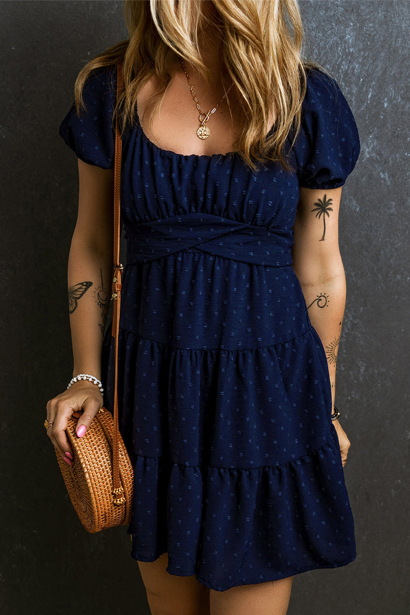 Malaya Swiss Dot Tied Tiered Dress