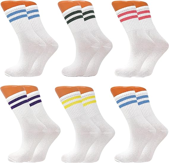 Women's Tennis Crew Socks, Extra Thin and Breathable, 6 Pairs, 85% Cotton