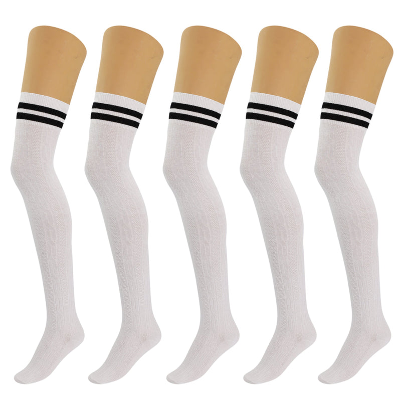 5 Pairs Over Knee Thigh High Cotton Socks for Women Warm Boot Leg Warmer