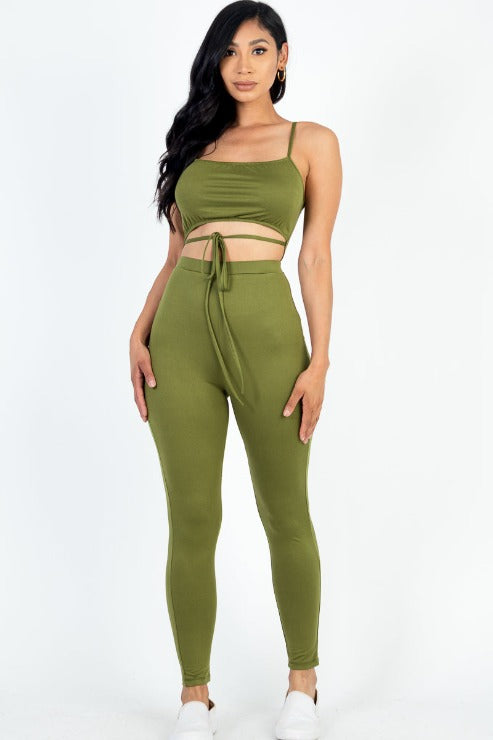 Solid Tie Front Cut Out Jumpsuit