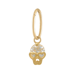 14K Solid Handmade Belly Ring Hoop With a 10K  Yellow Gold Dangling Skull Charm