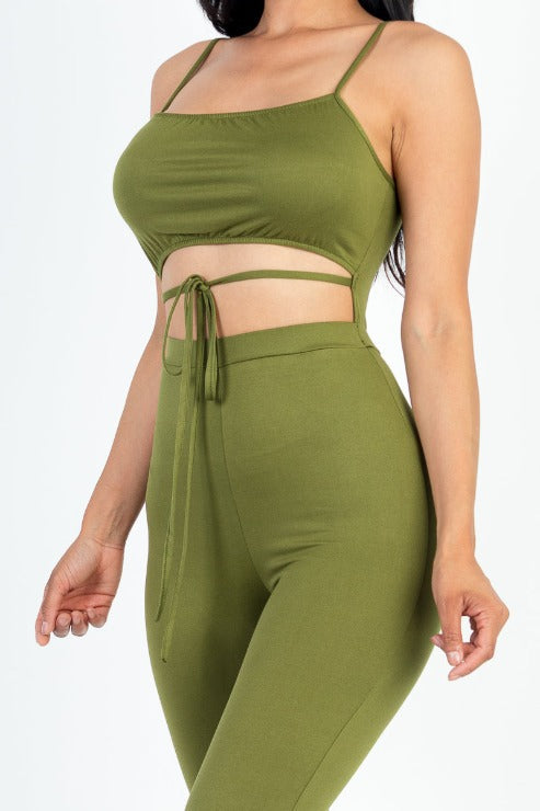 Solid Tie Front Cut Out Jumpsuit