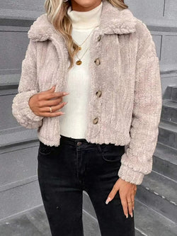 Button Up Long Sleeve Fuzzy Outerwear