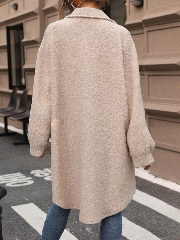 Button Up Drop Shoulder Sherpa Coat