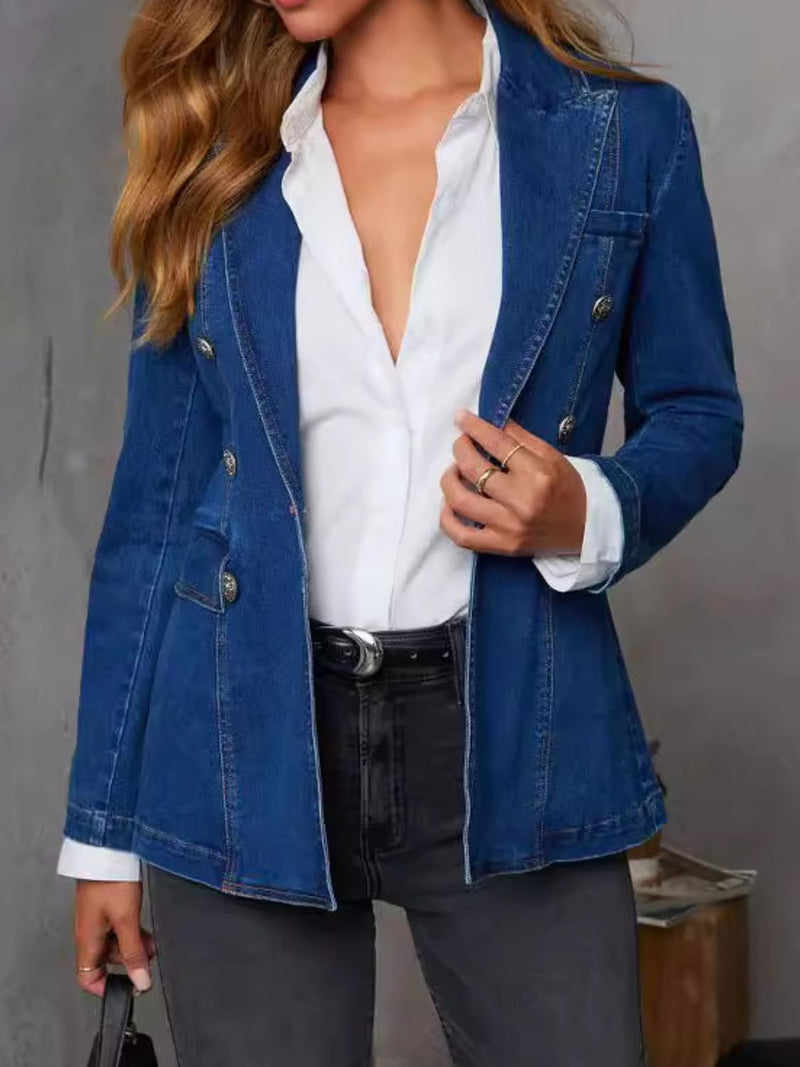 Collared Neck Long Sleeve Denim Jacket