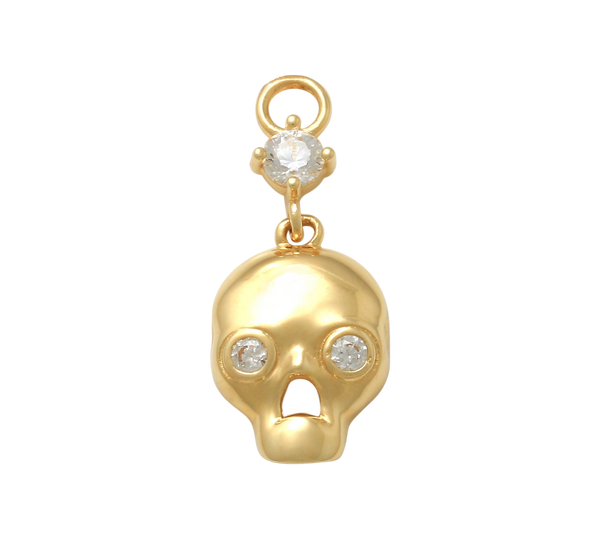 Handmade Belly Ring Hoop With a 10K Solid Yellow Gold Dangling Skull Charm