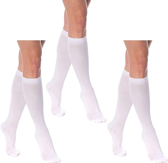 3 Pairs - Women's Knee High Socks Combed Cotton Over the Calf Long Socks