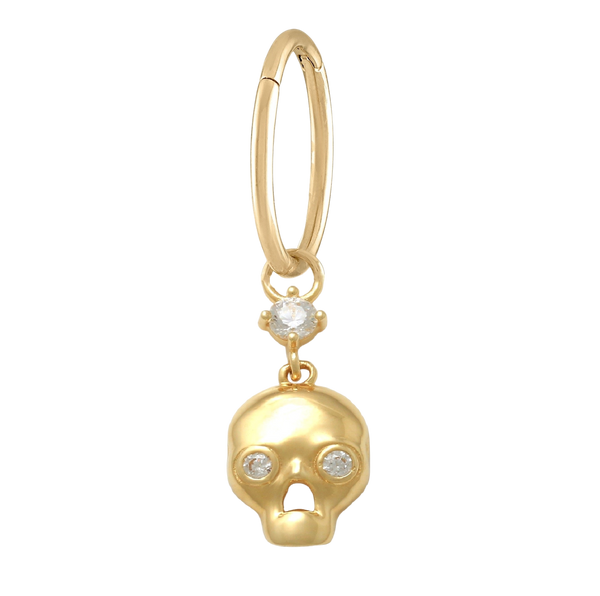 Handmade Belly Ring Hoop With a 10K Solid Yellow Gold Dangling Skull Charm