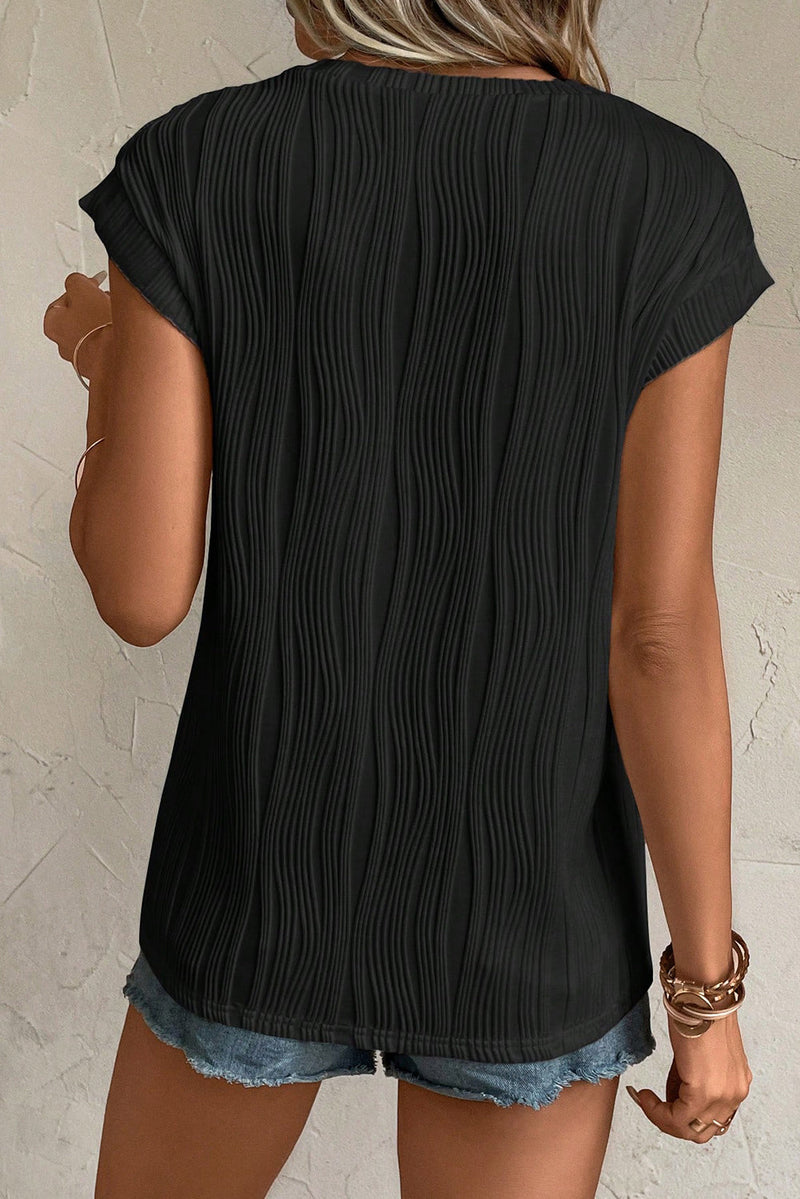 Monroe Wavy Texture Cap Sleeve Top