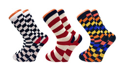 3 Pairs Colorful Fun Crazy Crew Dress Socks for Men and Women Cotton Blend