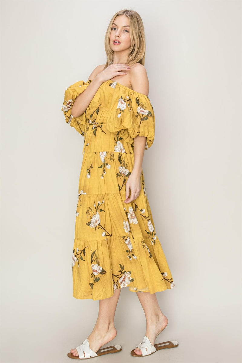 HYFVE Floral Puff Sleeve Tiered Dress