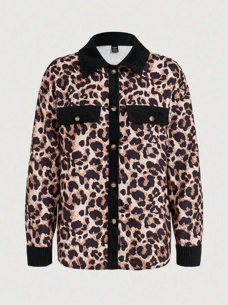 Leopard Collared Neck Button Up Shacket