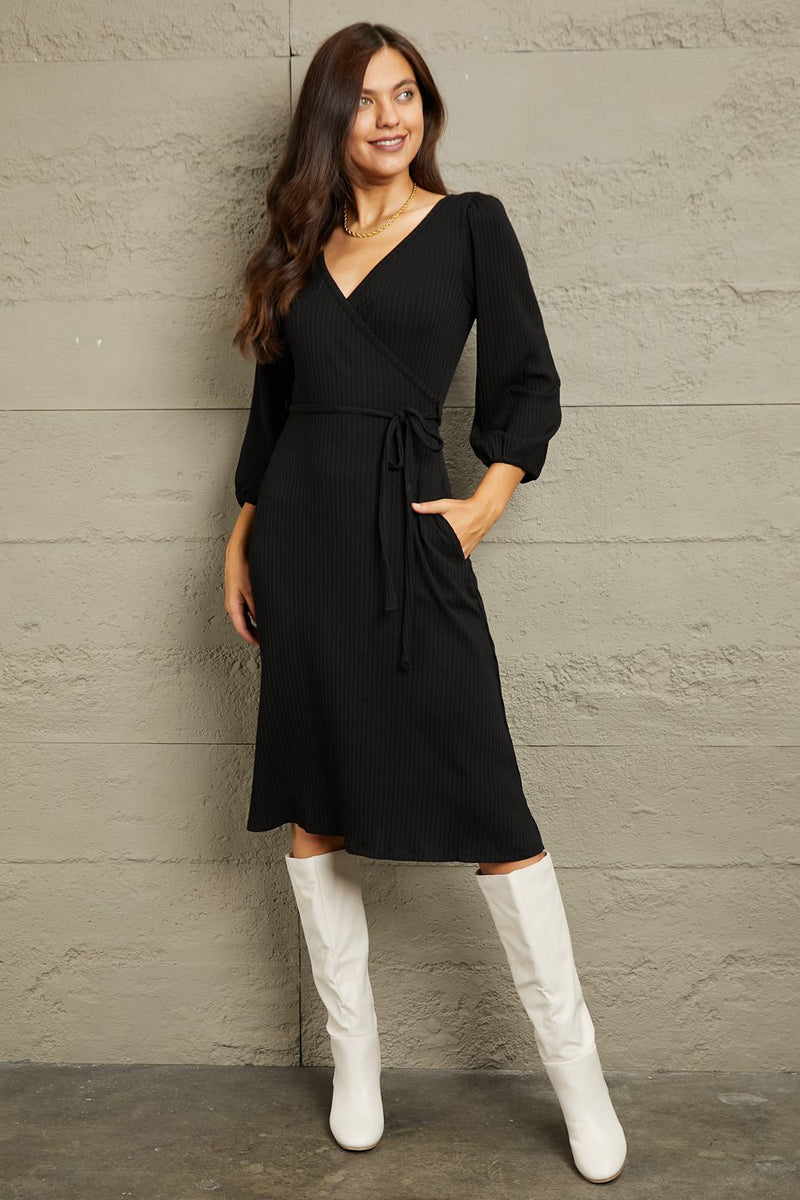 Culture Code Full Size Surplice Flare Ruching Dress