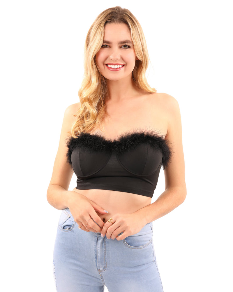 Pamela Fur Detail Crop Top