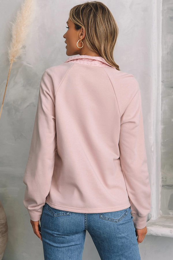 Jocelyn Textured Quarter Zip Raglan Sleeve Sweatshirt