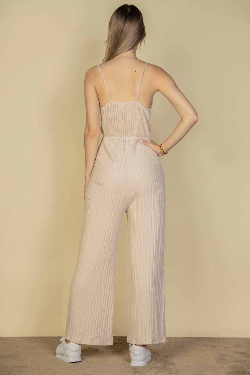 Sweater-Knit Fuzzy Frenchy Tie Front Cami Jumpsuit (CAPELLA)