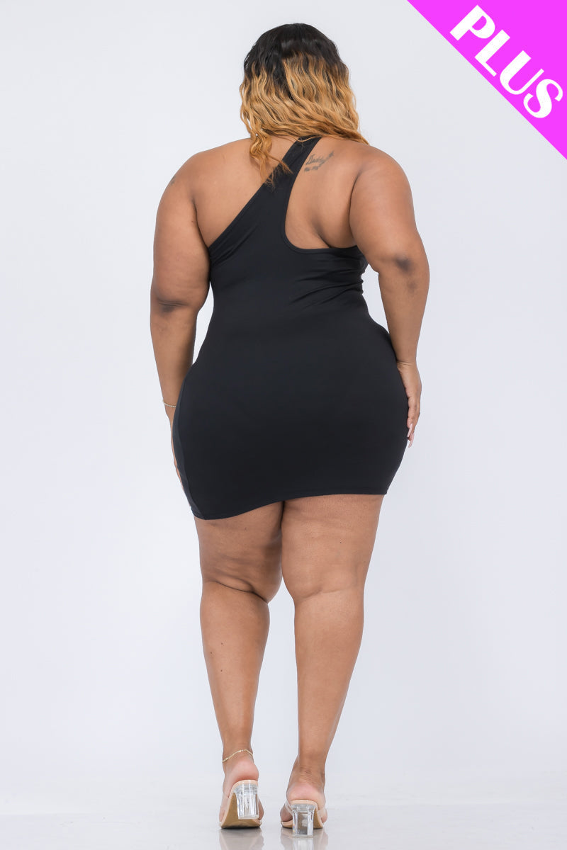 Plus Size One Shoulder Bodycon Mini Dress (CAPELLA)