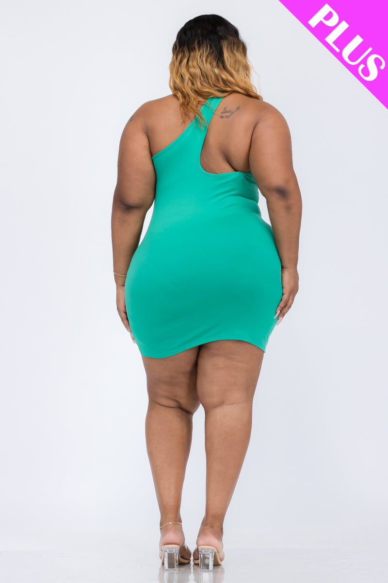 Plus Size One Shoulder Bodycon Mini Dress (CAPELLA)