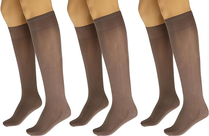 3 Pairs Women's Massage Nylon Sheer Knee High Stockings With Reinforced Toe