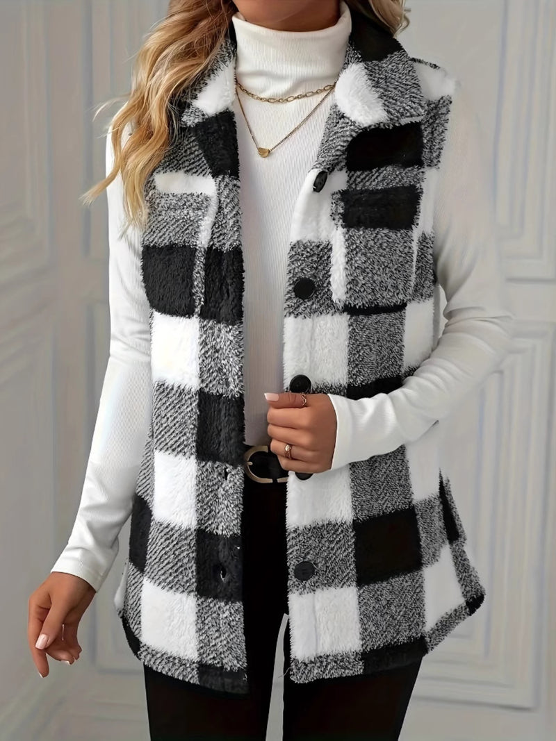 Plaid Button Up Vest Coat