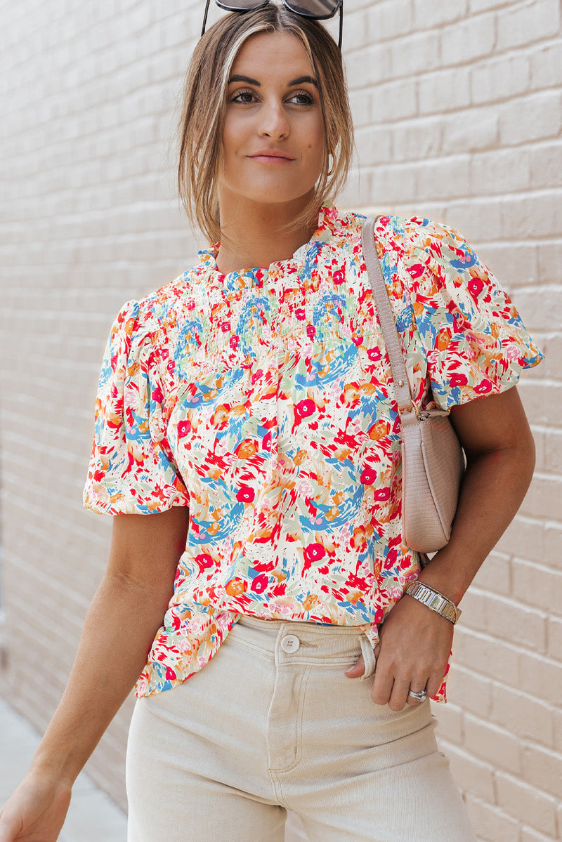 Johanna Smocked Puff Sleeves Blouse