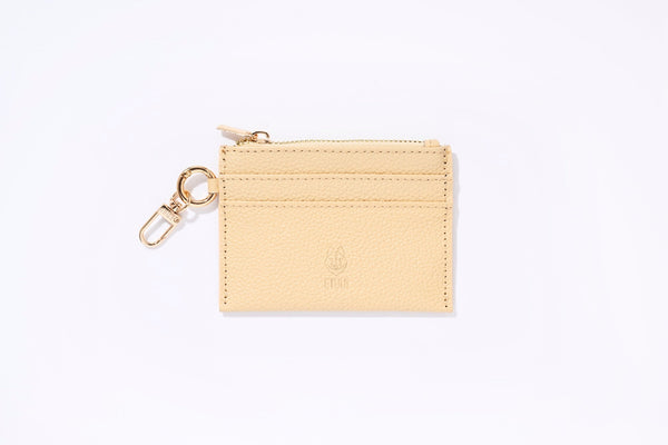 Clip Card Holder With Zipper - Beige Gold