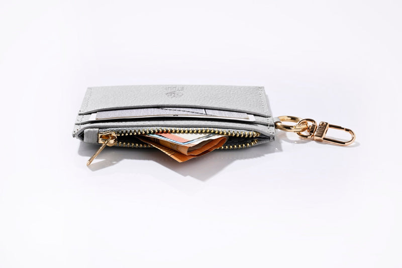 Clip Card Holder With Zipper - Oyster Gold