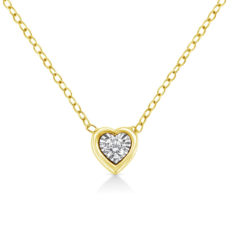 10K Yellow Gold Plated .925 Sterling Silver 1/10 Cttw Miracle Set Round Diamond Square Box Shape 18" Pendant Necklace (K