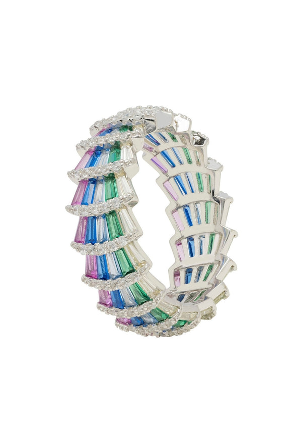 Deco Fantail Cocktail Ring Silver Rainbow
