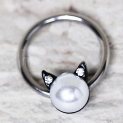 316L Stainless Steel Pearl Cat Snap-In Captive Bead Ring / Septum Ring