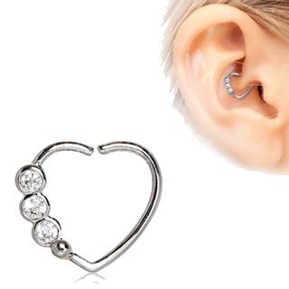 316L Stainless Steel Triple CZ Heart Annealed Cartilage Earring