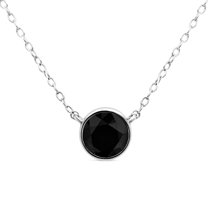 .925 Sterling Silver 1/2 Cttw Treated Black Diamond Bezel Solitaire 18" Pendant Necklace (Black Color, I2-I3 Clarity)