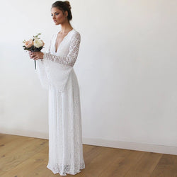 Full Lace Bell Sleeves Wedding Maxi Dress in Ivory 1167