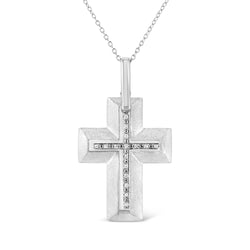 .925 Sterling Silver Prong-Set Diamond Accent Bold Cross 18" Pendant Necklace (I-J Color, I1-I2 Clarity)