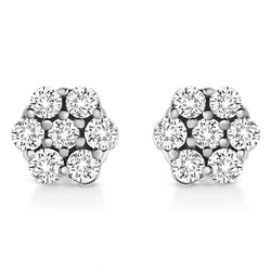 14K White Gold 1/2 Cttw Prong Set Round-Cut Diamond Flower Stud Earring (H-I Color, I1-I2 Clarity)