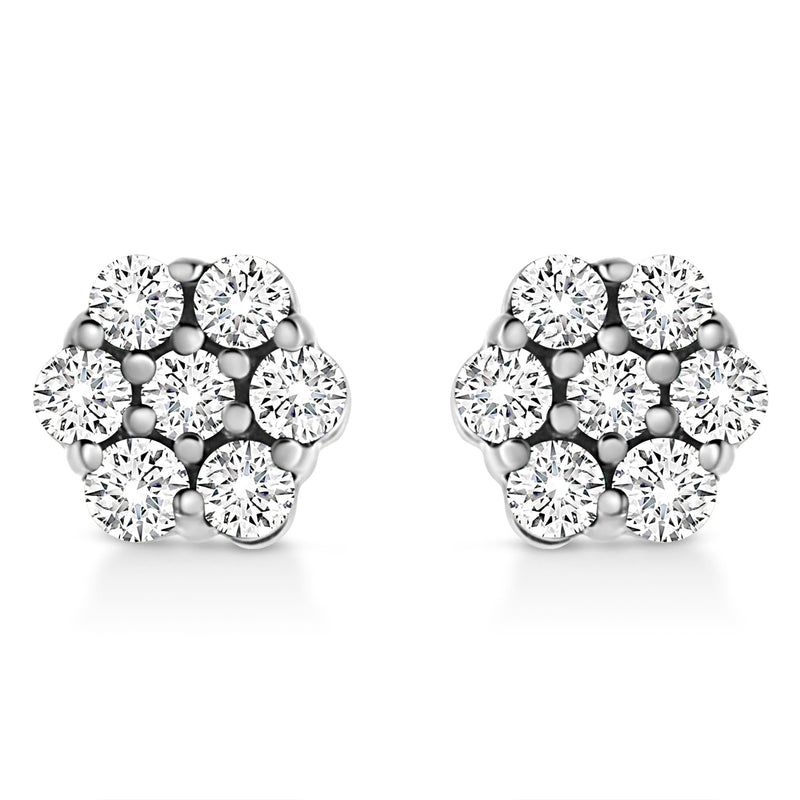 .925 Sterling Silver 1/4 Cttw Lab Grown Brilliant Round Cut Diamond Floral Cluster Stud Earrings (G-H Color, VS2-SI1 Cla