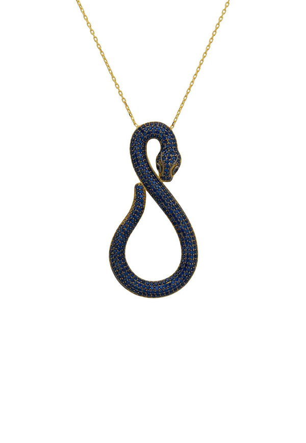 Asp Snake Pendant Necklace Gold Sapphire