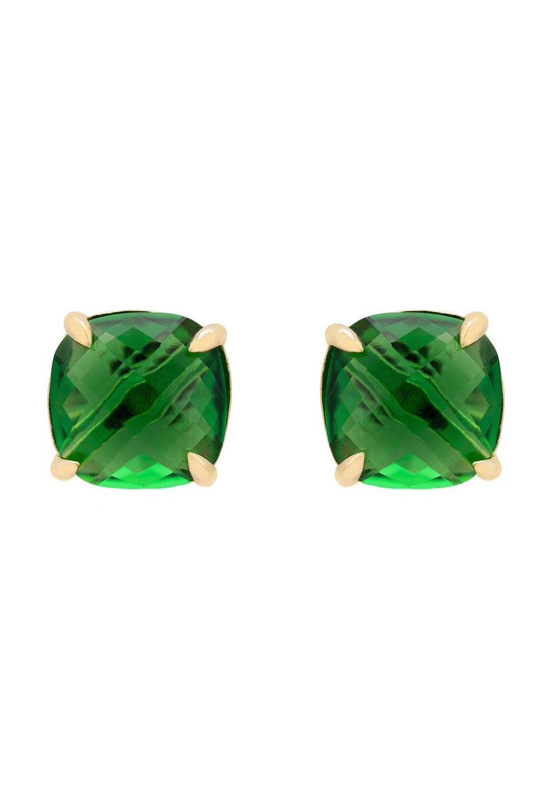 Empress Gemstone Stud Earrings Gold Emerald