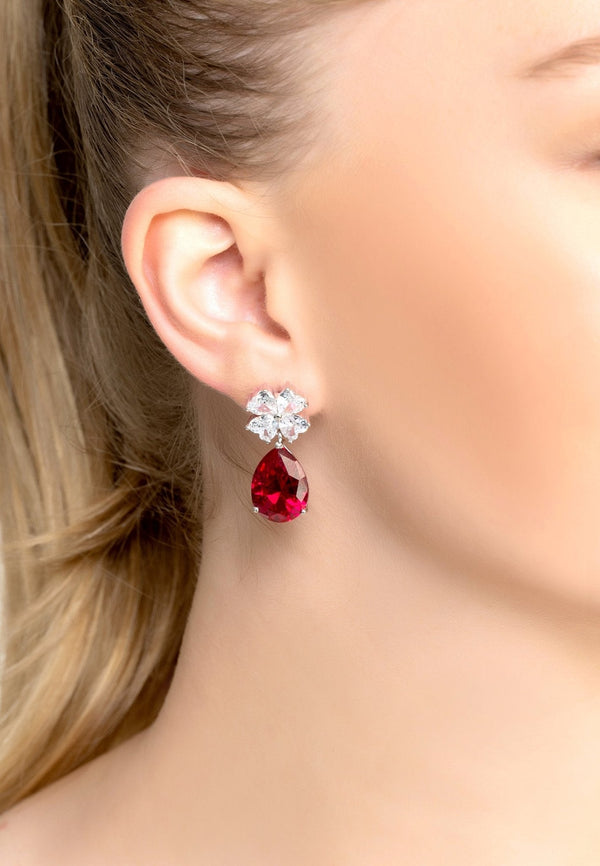 Victoria Teardrop Earrings Silver Ruby