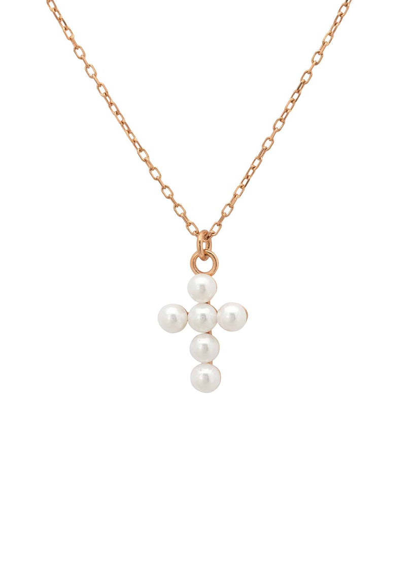 Pearl Cross Necklace Rosegold