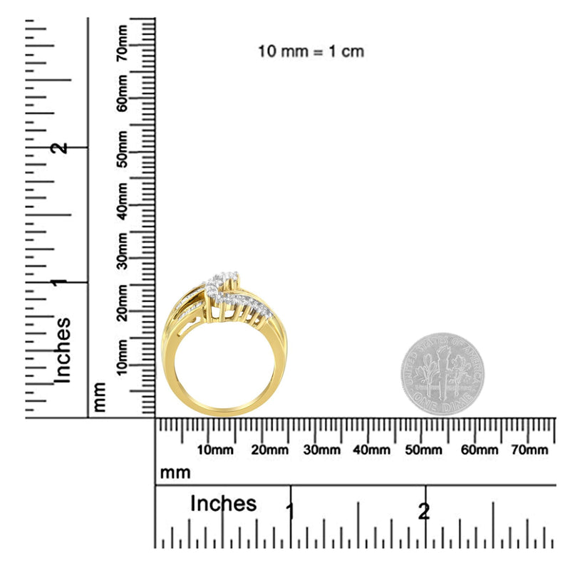 10K Yellow Gold Round and Baguette Cut Diamond Bypass Ring (1 Cttw, J-K Color, I2-I3 Clarity) - Size 8