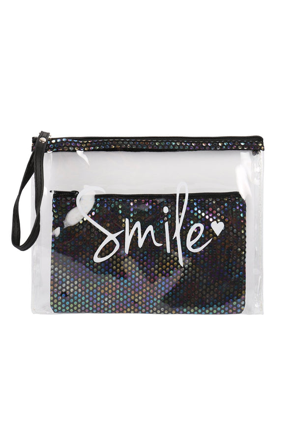 Clear Smile Cosmetic Bag With Sparkly Pouch