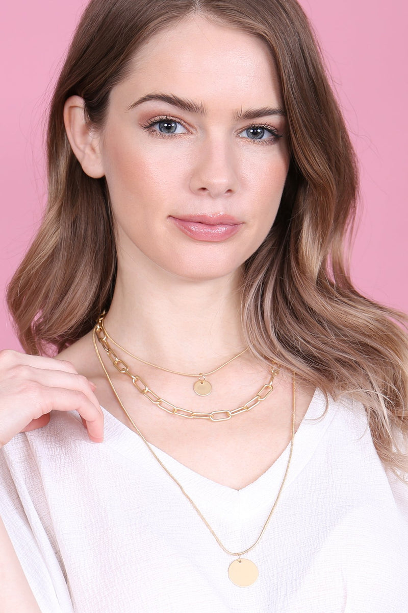 Hdn2639 - Chain Layered Pendant Necklace
