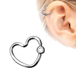 316L Stainless Steel Heart Captive Bead Ring With Clear CZ