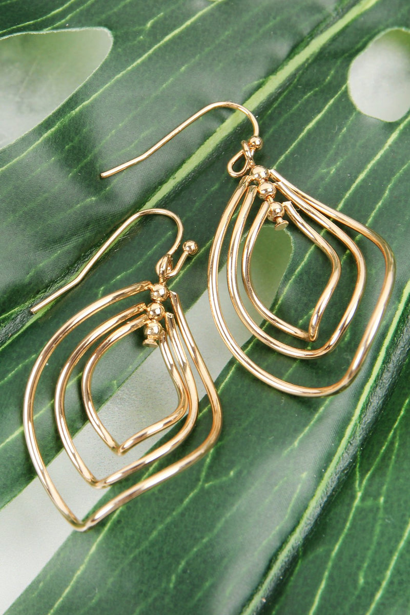 E6116 - Wire Hammered Marquise Hook Earrings