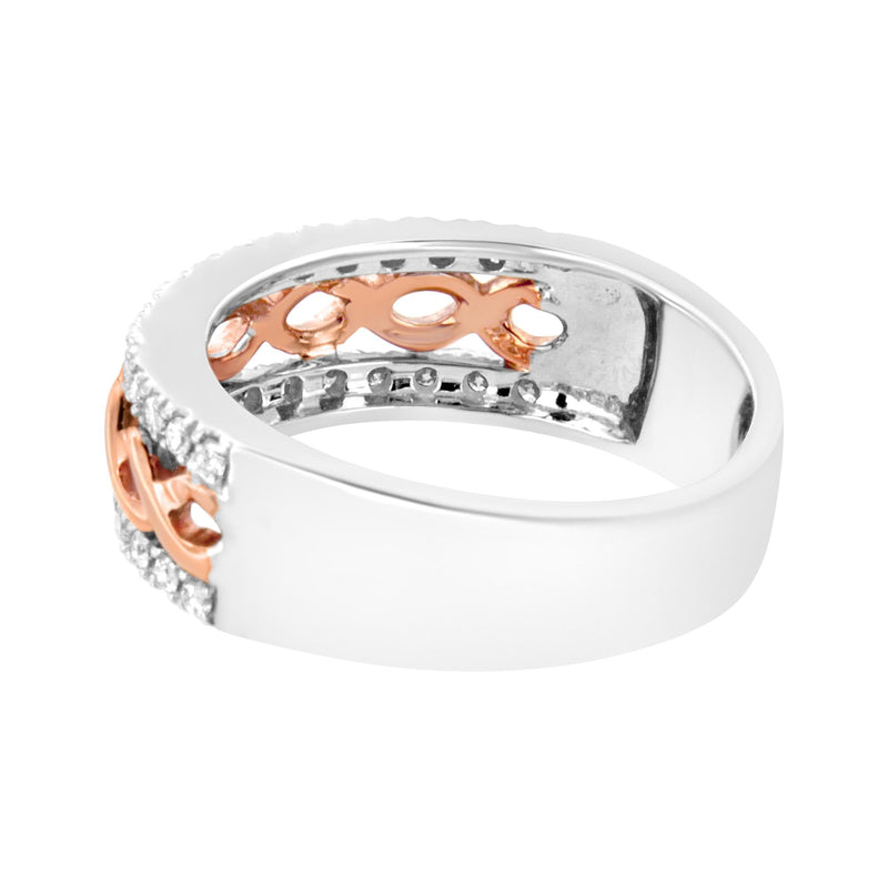 10K White and Rose Gold 1/3 Cttw Diamond Split Shank and Infinity Ribbon Band Ring (I-J Color, I1-I2 Clarity) - Size 8