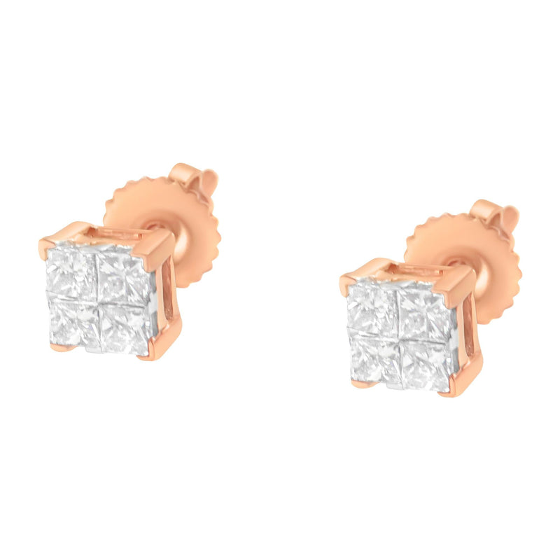 10KT Yellow Gold Princess Diamond Composite Stud Earring (1/2 Cttw, I-J Color, I1-I2 Clarity)