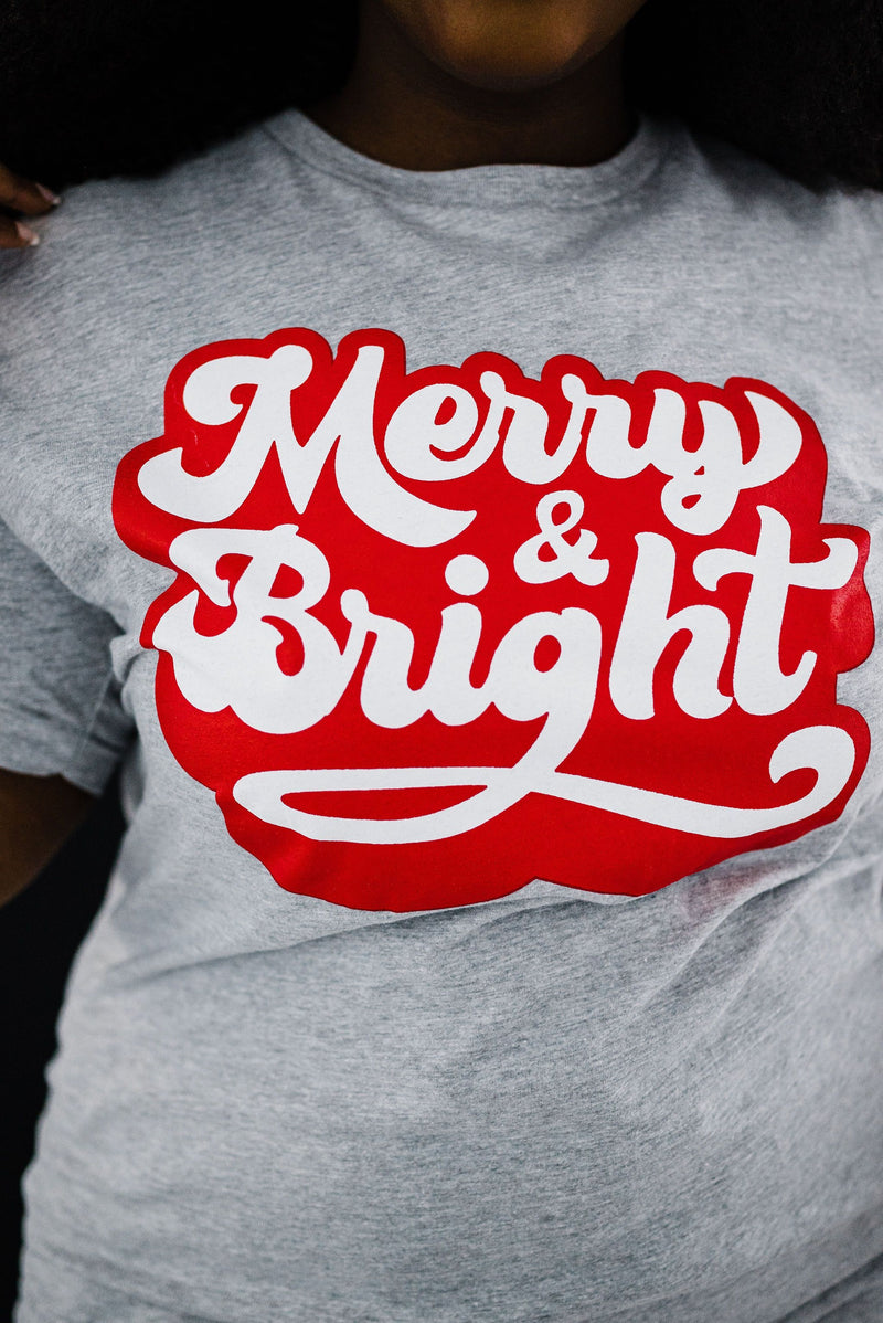 Merry and Bright Graphic Tee- Grey