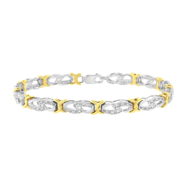 10k Yellow Gold Plated Sterling Silver 1/4 Cttw Diamond Infinity and X Link Bracelet (I-J Clarity, I2-I3 Color) - Size 7