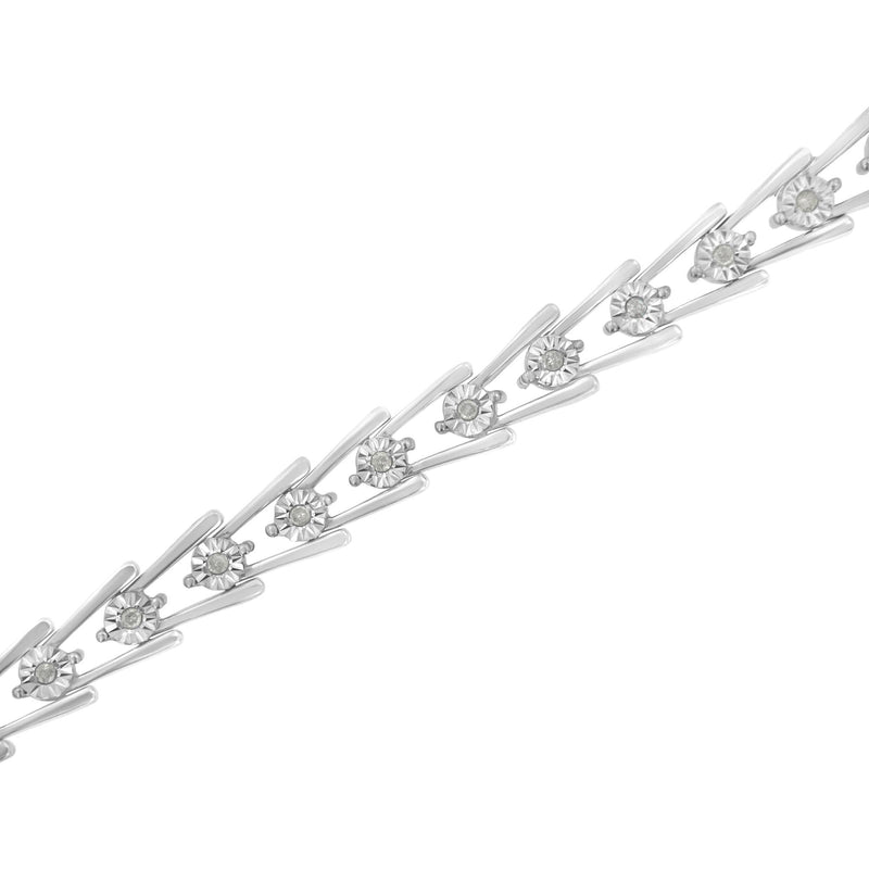 .925 Sterling Silver 1/4 Cttw Miracle Set Diamond Sleek and Open "V"Bracelet (I-J Color, I3 Clarity) -7.5"